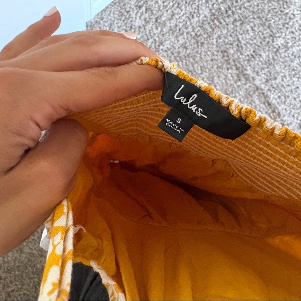 Lulus Catching Sunrays Mustard Yellow Floral Print Midi Dress - Size S - Picture 4 of 4